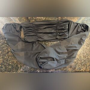 Black Ruched Off-Shoulder Crop Top